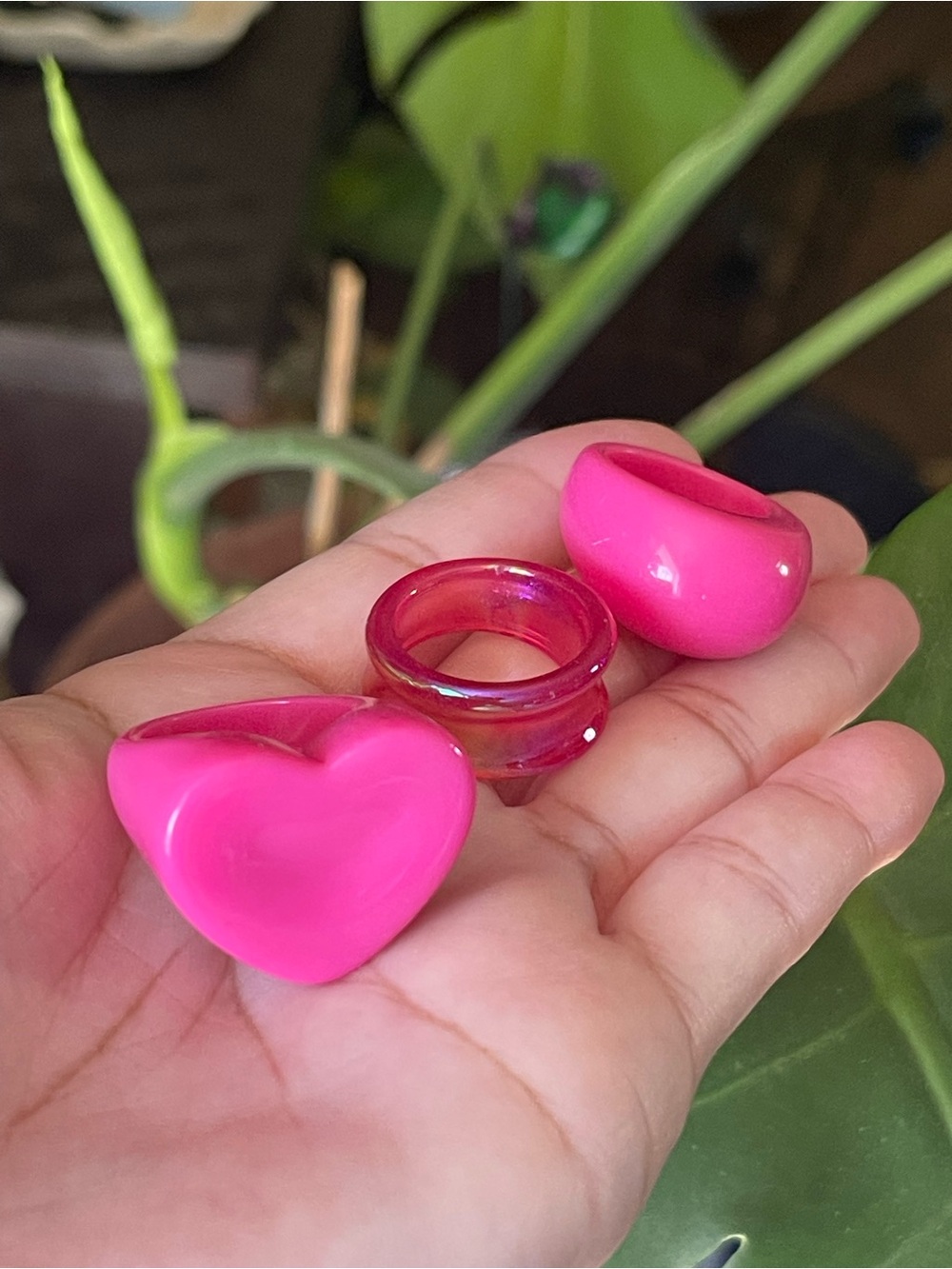 Bold Hot Pink Statement Rings - Set of 3